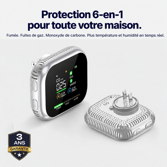Airvéa™ - Détecteur 6-en-1 Fumée, Gaz & CO